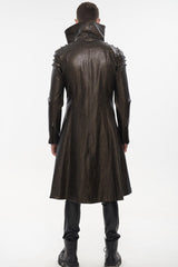 Brown Punk Exaggerated Large Collar Design Thick Rope Decoration Handsome Slim Long Men's Coat - Product - 8