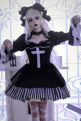 Original Dark Velvet Gothic Lolita OP Dress With Two-Piece Design For Halloween - Product - 4