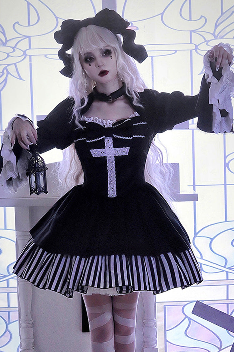 Original Dark Velvet Gothic Lolita OP Dress With Two-Piece Design For Halloween - Product - 4