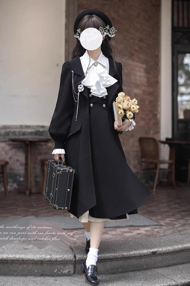 Black [Hathaway] Ruffle Bowknot Lace Elegant Lolita Jumper Dress - Product - 14