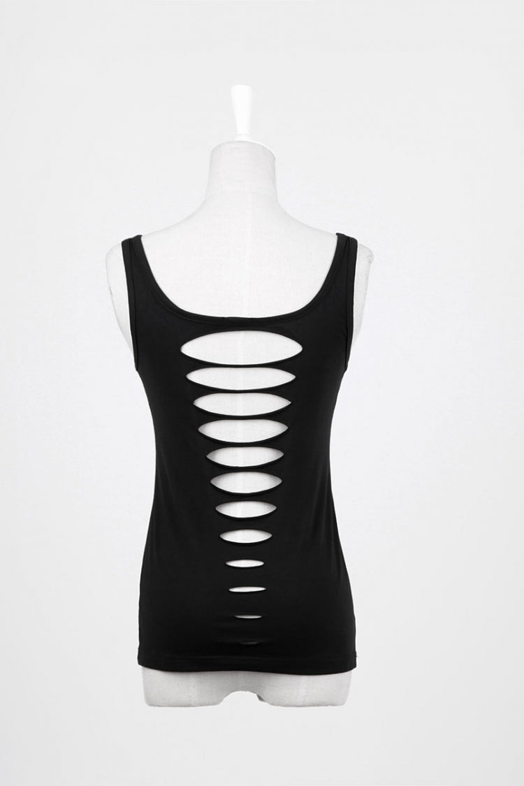 Black Sleeveless Hollow Slim Ripped Women's Steampunk Vest - Product - 9