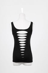 Black Sleeveless Hollow Slim Ripped Women's Steampunk Vest - Product - 9
