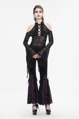Black Off Shoulder Flared Sleeved Lace Mesh Women's Gothic Shirt - Product - 4