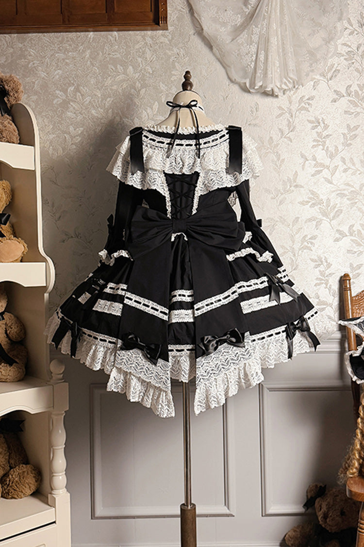 Black [Rabbit Sleeping Doll] Long Trumpet Sleeves Ruffle Bowknot Lace Sweet Lolita Dress - Product - 8