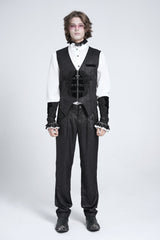 Black Sleeveless Floral Embroidery Stitching Velvet Men's Gothic Vest - Product - 7
