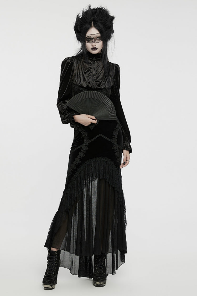 Black Ruffle Stitching Lace Women's Gothic Fishtailed Skirt - Product - 4