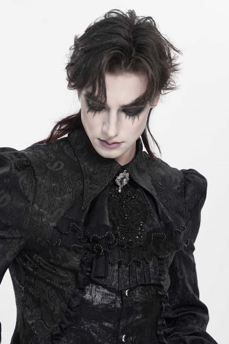 Black Printed Diamante Beaded Embroidered Patchwork Lace Men's Gothic Luxurious Royal Neckwear - Product - 8
