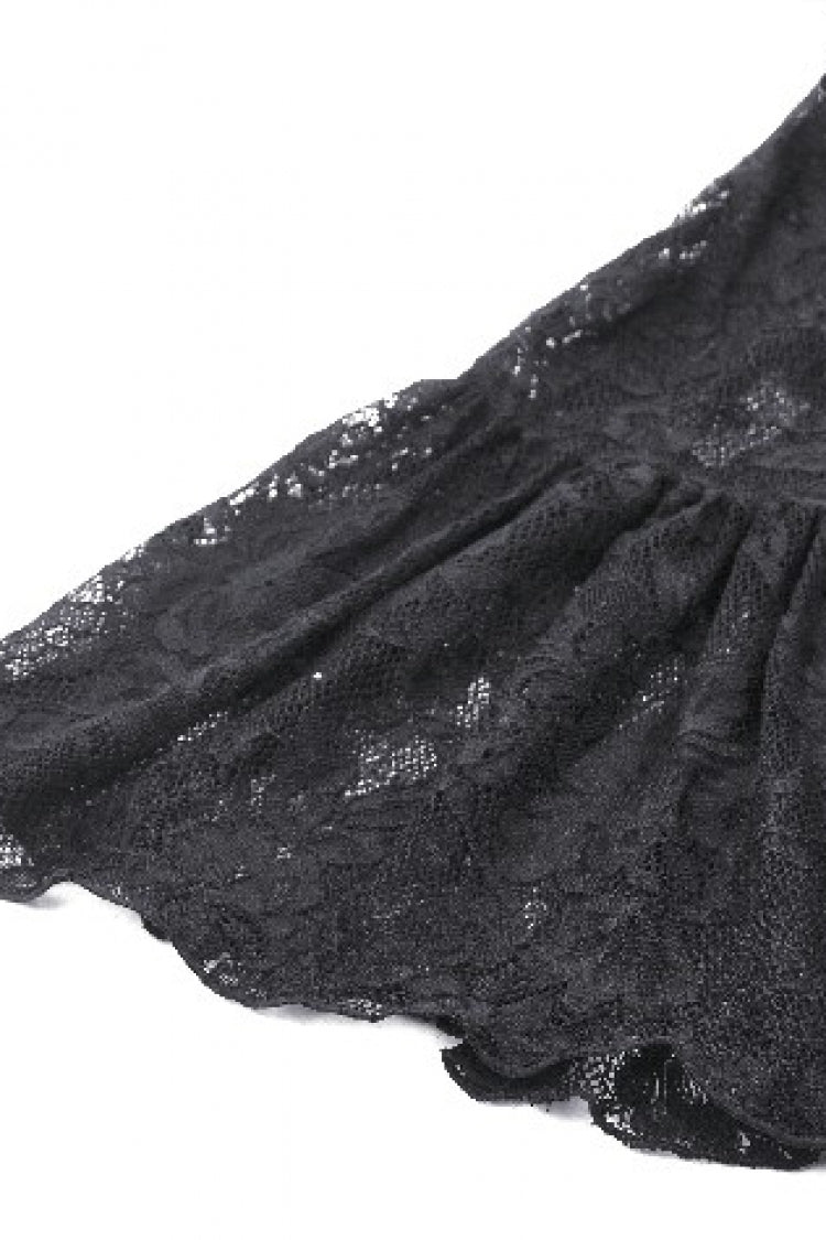 Black Deep V Collar Long Trumpet Sleeves Lace Lace-Up Women's Gothic Corset Top - Product - 17