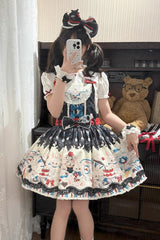 Black [Mystery Rabbit Tea Party] Sleeveless Print Bowknot Lace Sweet Lolita Strap Dress - Product - 3