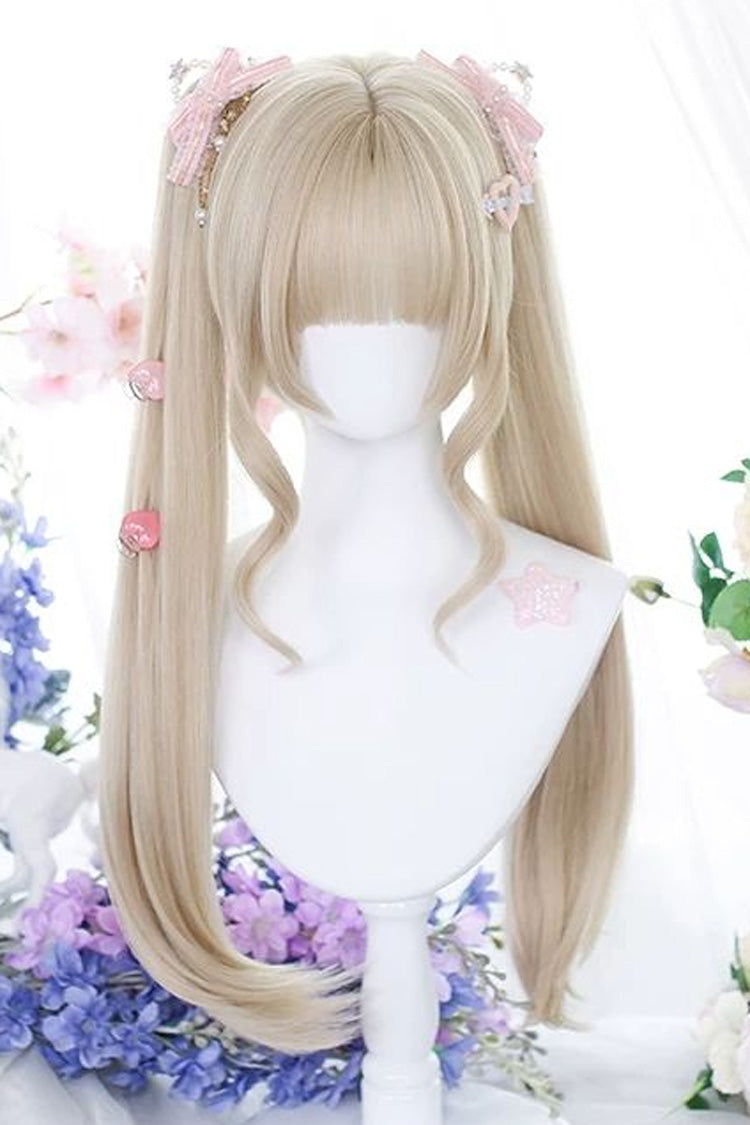 Sweet Lolita Hime Cut Twin Tails Wig Set 2 Colors - Bleached-Walnut-Brown - 1