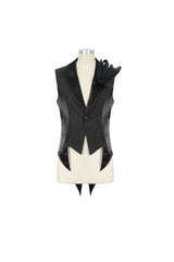 Black Vintage Dark Pattern Men's Gothic Vest With Brooch - Product - 7
