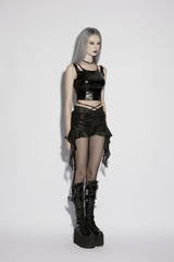 Black Square Collar Off Shoulder Halterneck Sleeveless Slim Buckled Women's Punk Vest - Product - 2
