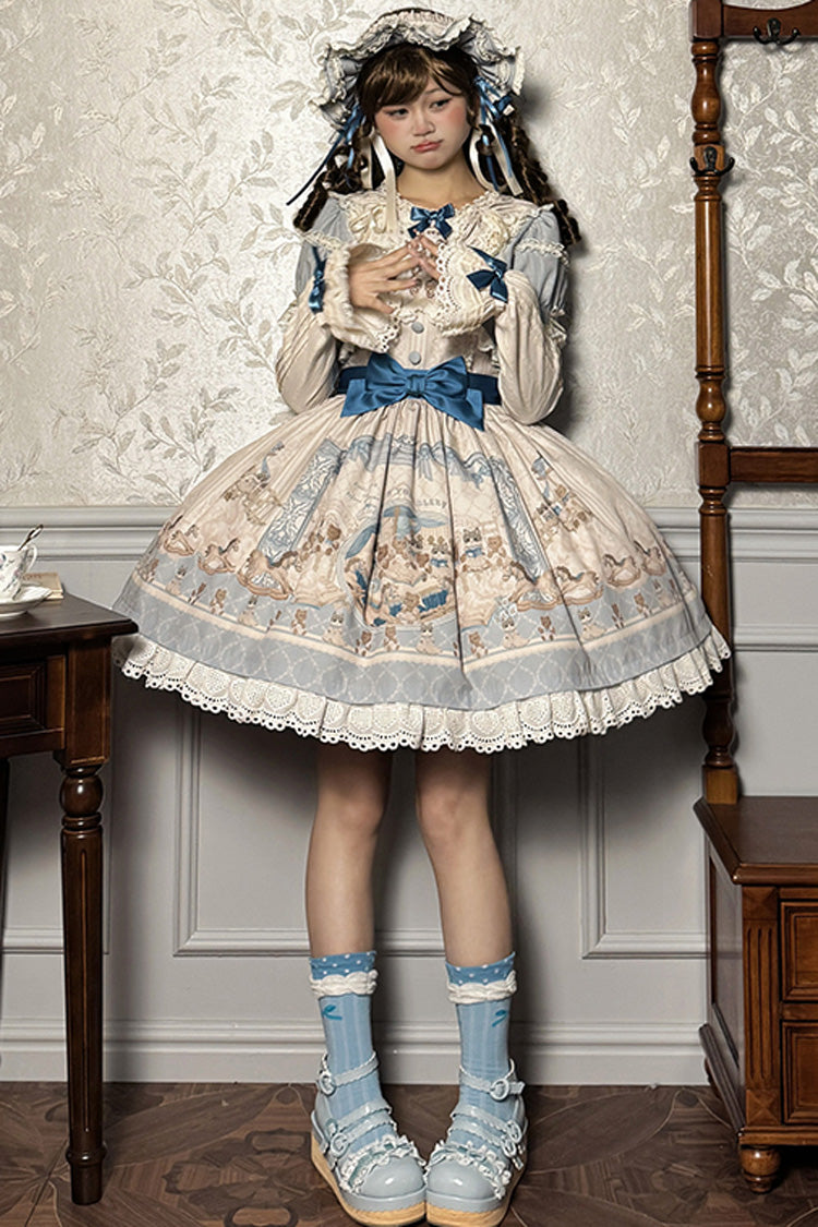 Sea Salt Fairy Tale Doll Short Sleeves Print Ruffle Bowknot Sweet Lolita Dress 2 Colors - Product - 9