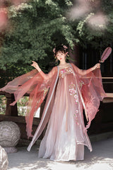 Pink Long Sleeves Embroidery Sweet Tang-style Hezi Hanfu Dress Full Set - Product - 4