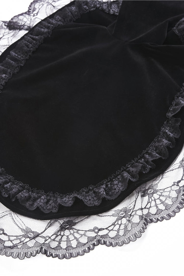 Black Lace Stand Collar Multi-Layered Long Trumpet Sleeves Rosette Velour Women's Gothic Bolero - Product - 17