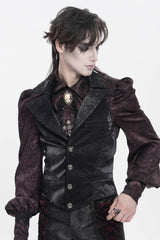 Black Lapel Collar Jacquard Lace Slim Men's Gothic Vest - Product - 8