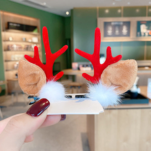 Christmas Headdress Moose Horn Hairpin Head Clips - Red - 12