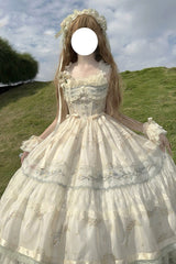 Multi-Color [Daisy Poetry] Print Ruffle Hollow Embroidery Lace Sweet Elegant Princess Lolita Jsk Dress - Product - 9