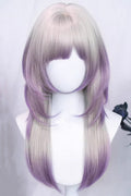 Misty Silver Purple Ombre Straight Perücke mit Air Bangs Sweet-Lolita Vorderansicht
