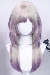 Misty Silver Purple Ombre Straight Wig with Air Bangs Sweet Lolita - Silver/Purple - 1