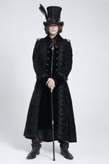 Black Lapel Collar Embroidery Zipper Men's Gothic Handsome Coat - Product - 9