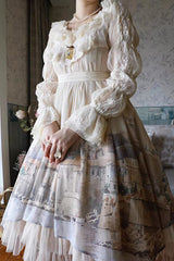Apricot [Adria] Multi-Layered Printed Irregular Sweet Lolita Jsk Dress - Product - 7