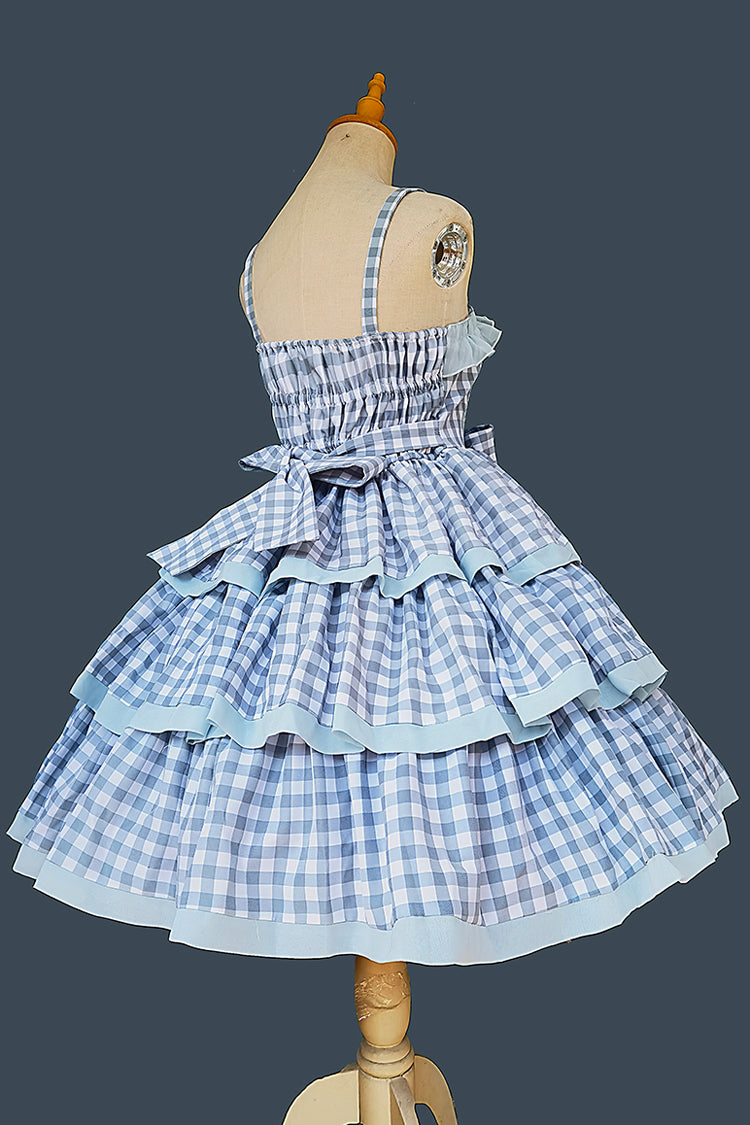 ブルー [Cloth Cat] 三層 チェック プリント フリル リボン スウィートロリータワンピース 2色 商品画像