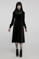 Black Long Sleeves Invisible Zipper High Waisted Hollow Stitching Women's Gothic Dress - Product - 4