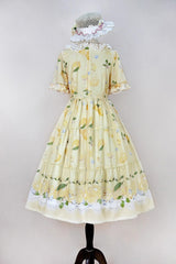Yellow [Lemon Chicken] Short Sleeves Print Ruffle Bowknot Lace Daily Sweet Lolita Dress - Product - 9