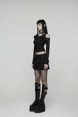 Black Lace-Up Zippered Women's Punk Cool  Big Pockets Techwear Skirt - Product - 2