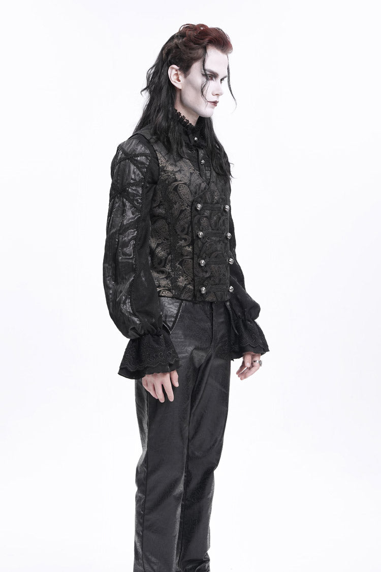 Gloden Sleeveless Floral Print Buckle-up Men's Gothic Vest - Product - 4