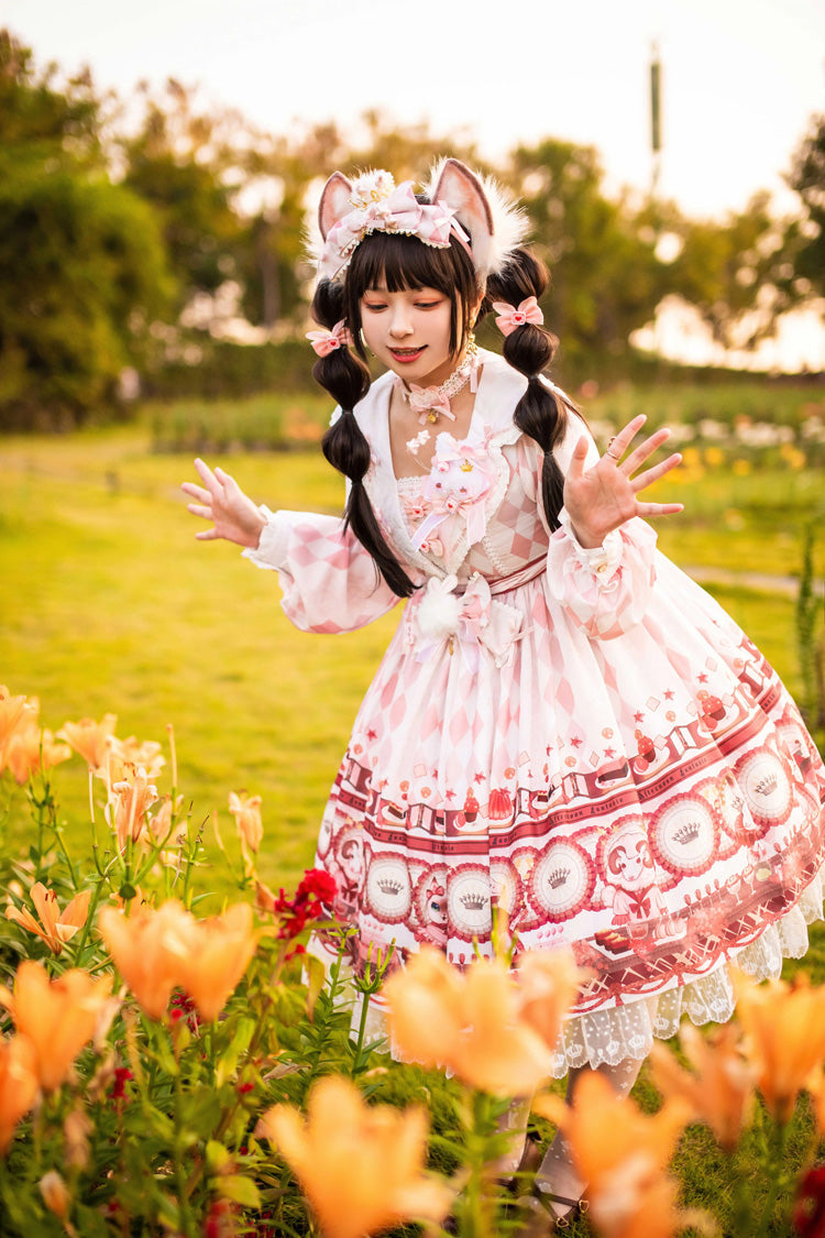 White [Afternoon Fantasia] Print Ruffle Bowknot Sweet Lolita Jsk Dress - Product - 3