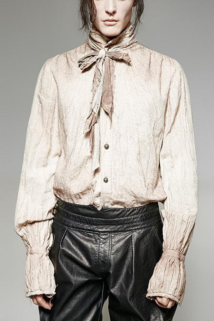 White Long Lantern Sleeves Retro Metal Button Mens Steampunk Tie Shirt - White - 1
