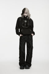 Black Stand Collar Long Sleeves Cut-Out Patchwork Eyelet Women's Punk Coat - Product - 7