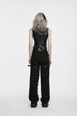 Black Patchwork Eyelet Women's Punk Cool Straight-leg Pants With Multi Pocket - Product - 4