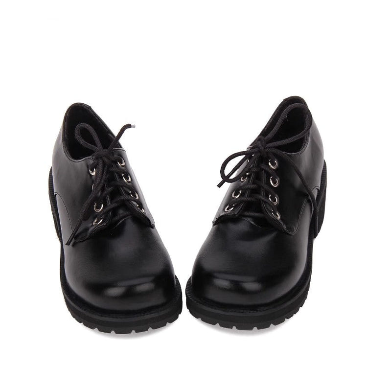 Black Synthetic Leather Round Toe Military Style Platform Punk Lolita Shoes - Product - 2