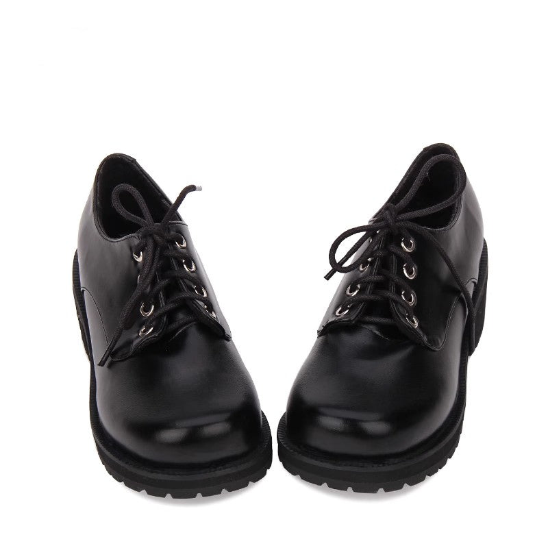 Black Synthetic Leather Round Toe Military Style Platform Punk Lolita Shoes - Product - 2