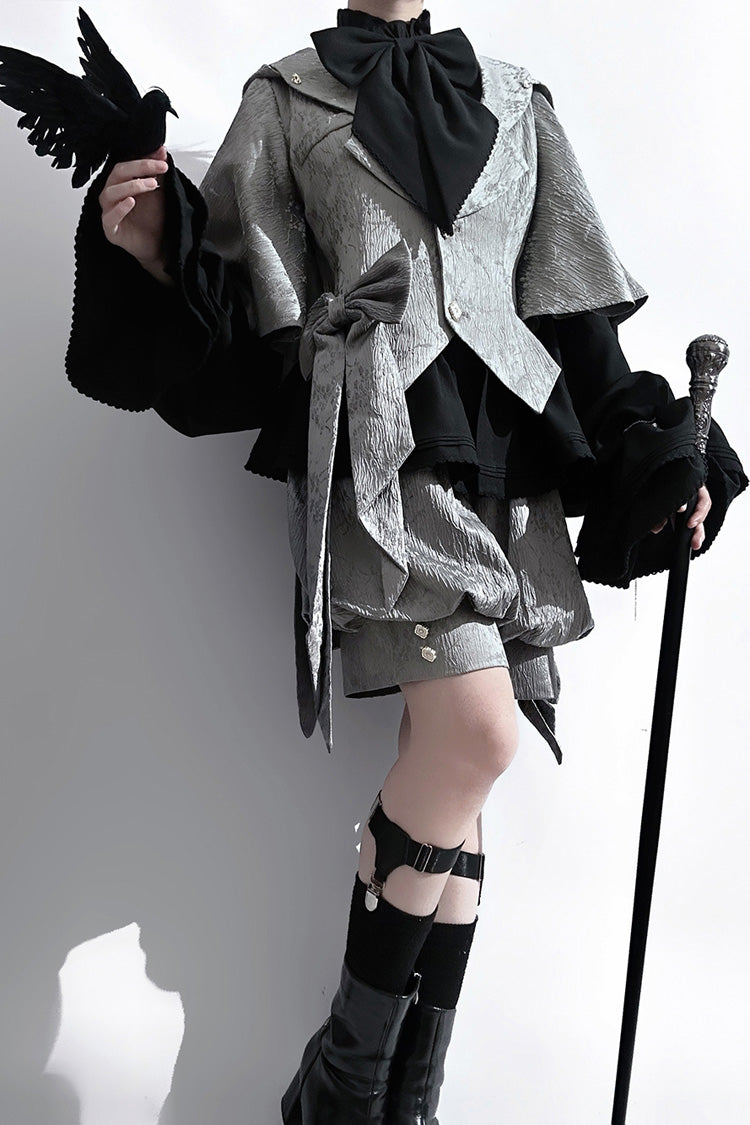 Grey Rabbit Hunt Dark Pattern Jacquard Print Ouji Vintage Prince Lolita Shorts - Product - 5