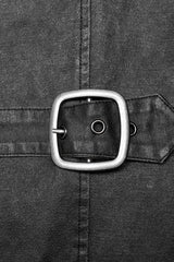 Grey Stand Collar Fake Two Piece Cloak Stitching Metal Buckle Mens Steampunk Coat - Product - 5