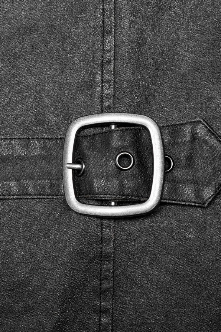 Grey Stand Collar Fake Two Piece Cloak Stitching Metal Buckle Mens Steampunk Coat - Product - 5
