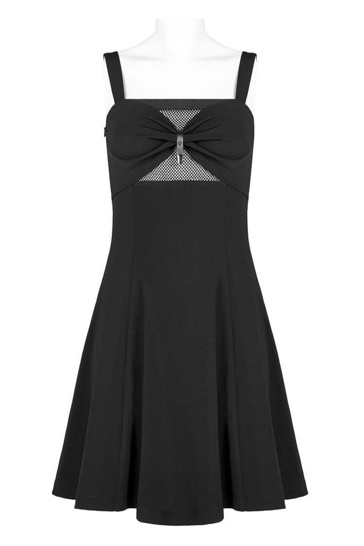 Black Suspender Hollow Mesh Metal PU Buckle Bow Design Sleeveless Women's Punk Dress - Product - 5