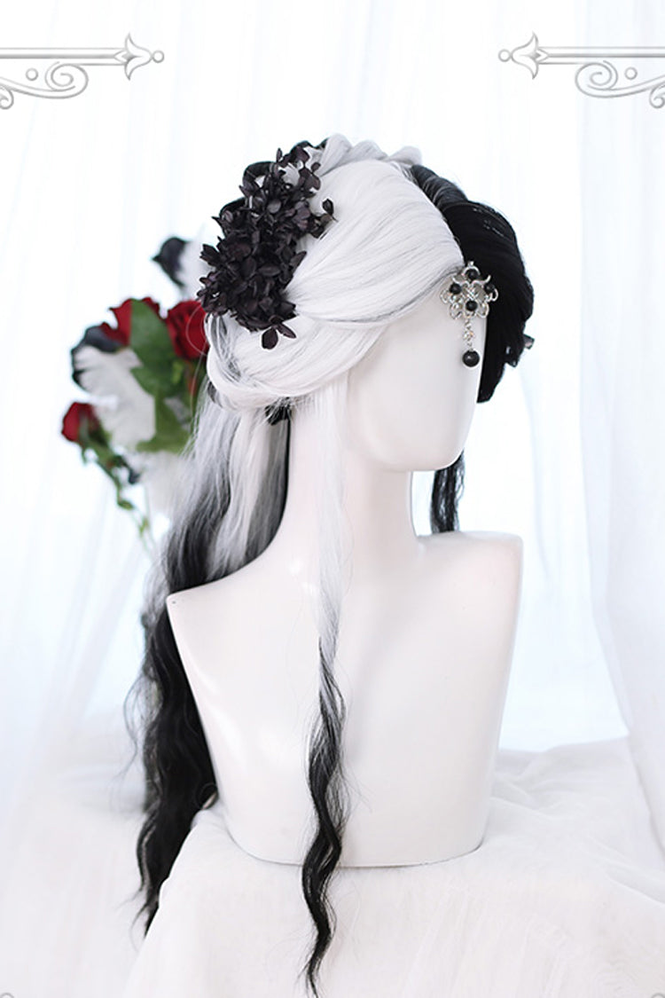 Black And White Color Matching Long Wavy Curly Hair Gothic Lolita Wigs - Product - 2