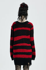 Striped Print Long Sleeves Mesh Ripped Women's Steampunk Knitted Sweater 2 Colors - Product - 10
