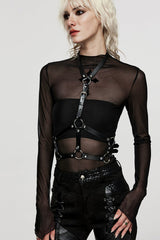 Black Adjustable Cross Metal Ring Buckle Women's Halter Steampunk Body Harness - Product - 2