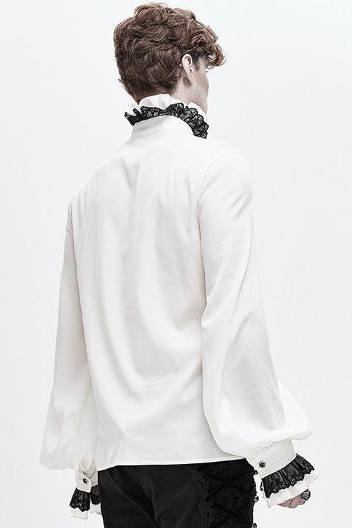White Chiffon Hand Embroidered Mens Gothic Blouse - Product - 3
