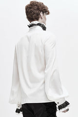 White Chiffon Hand Embroidered Mens Gothic Blouse - Product - 3