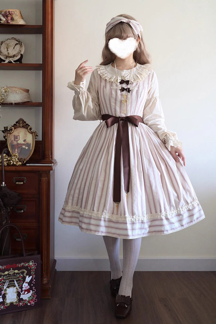 Forest Atlas Striped Print Bowknot Sweet Lolita Jumper Dress 3 Colors - Product - 12