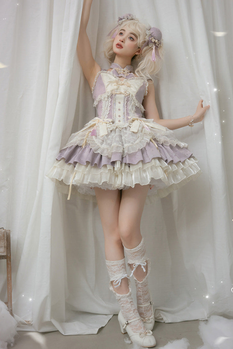 Purple White Pear Dream Multi-layer Ruffle Lace Sweet Chinese Style Princess Lolita Jsk Dress - Product - 7