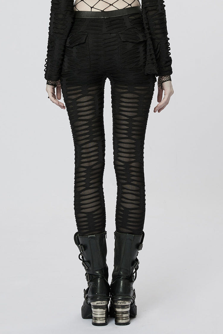 Slim Ripped Tie-dyed Metal Loop Women's Steampunk Leggings 2 Colors - Product - 11