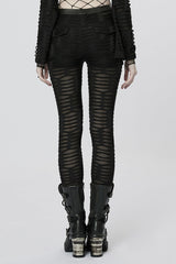 Slim Ripped Tie-dyed Metal Loop Women's Steampunk Leggings 2 Colors - Product - 11